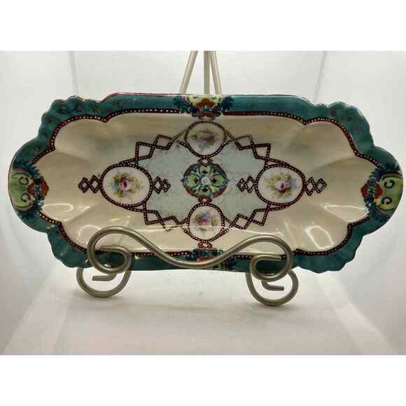 Antique Nagoya Nippon Raised Paint NPSK Moriage Plate Embossed 12x5 READ - Picture 2 of 10